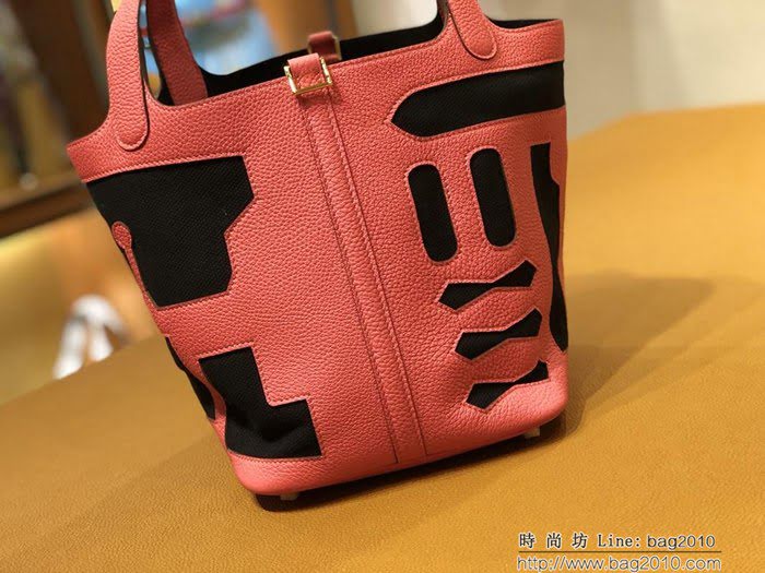 HERMES愛馬仕 Hermes petitH 限量版 唇膏粉togo black Toile 黑色 帆布 金釦 時尚手提包  Ama1038